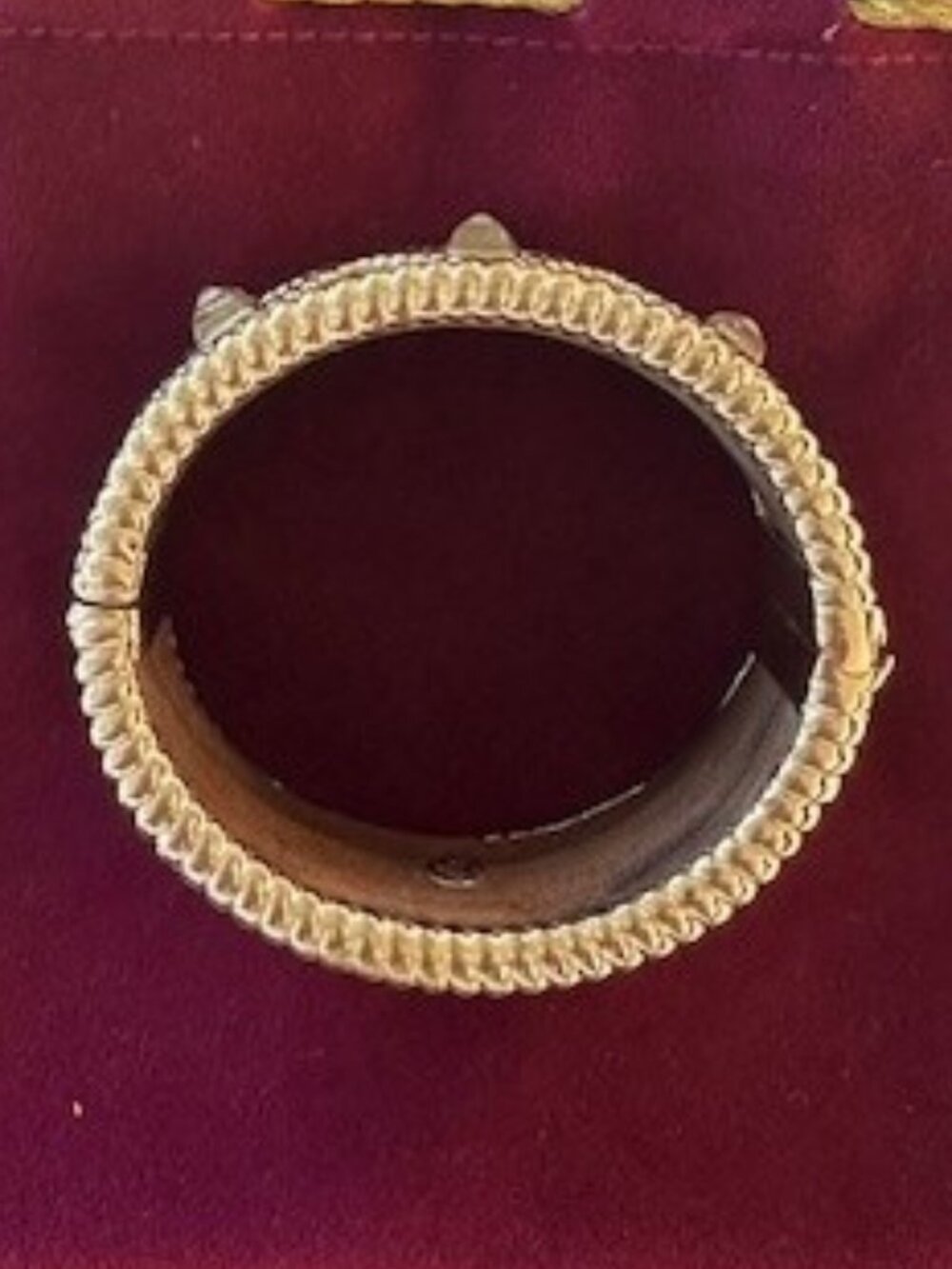 Capucine de Wulf Earth Goddess Teak Wood Gold Plated White Stone Hinged Bracelet